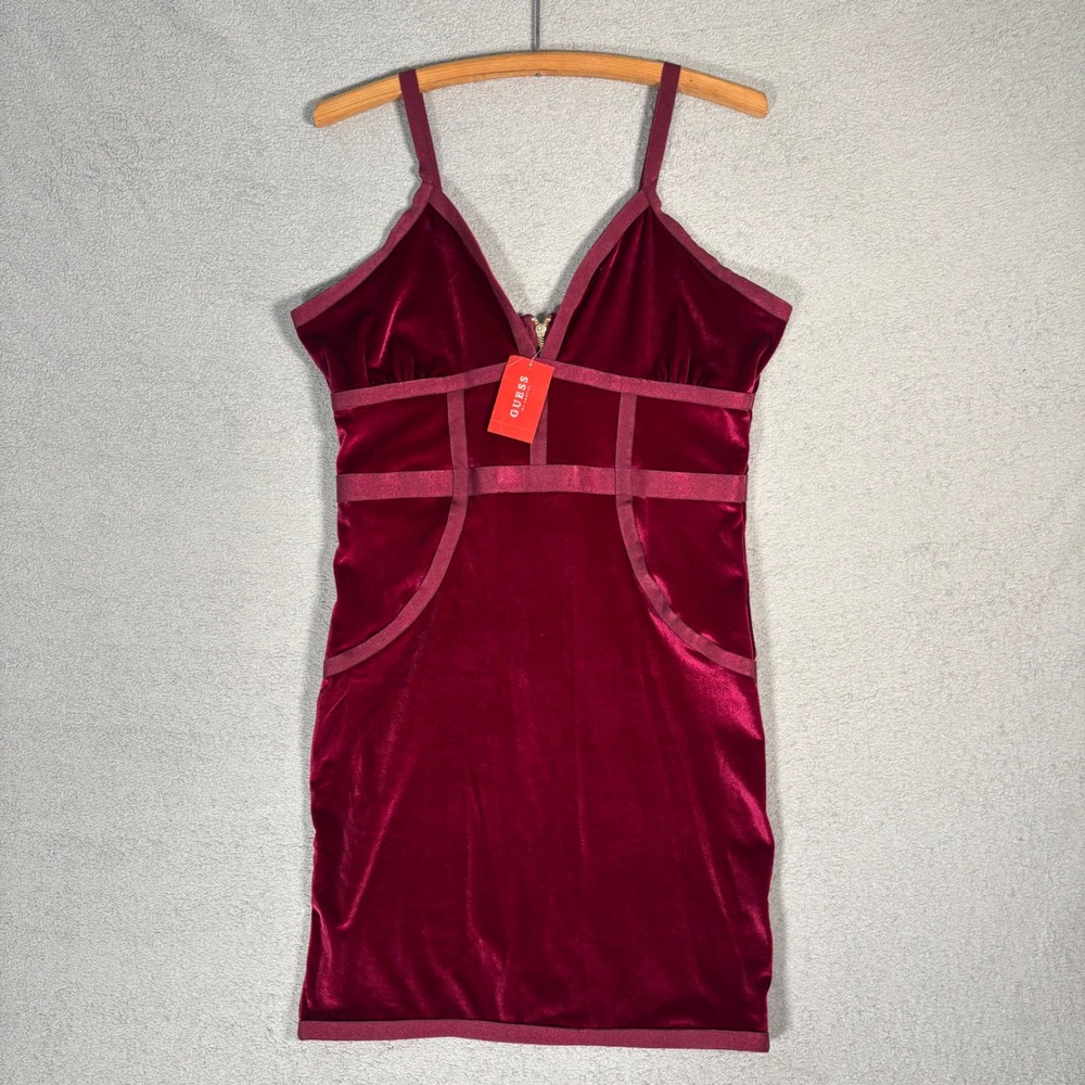 NWT Guess Velvet Strap Mini Dress‎ Size XL Deep Red Holiday Christmas Party